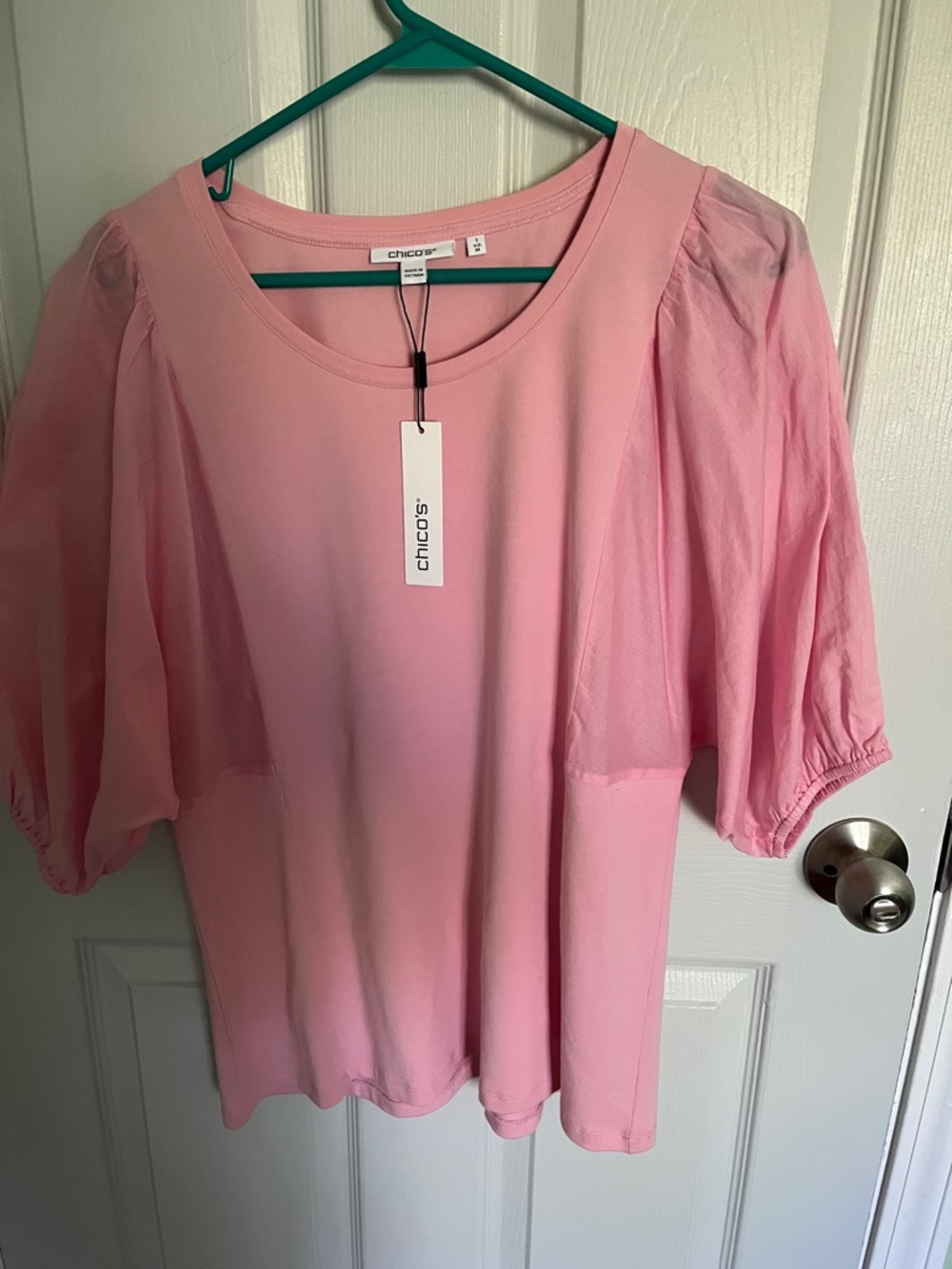 Chico's Light Pink Puff-Sleeve Knit Blouse